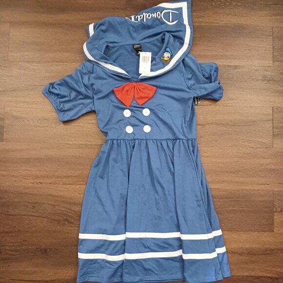 Disney Her Universe Dress Womens NWT M Blue Donald Duck Sailor Cosplay Pockets - Picture 1 of 7